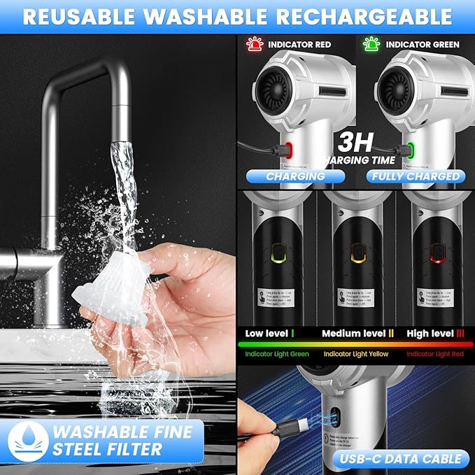 Arify Pro Car Vacuum Portable Cordless with 18000PA Super Suction, 4 in 1 Portable Air Blower/Car Vacuum 90°Foldable Handheld Rechargeable Brushless Motor for Home, PC
