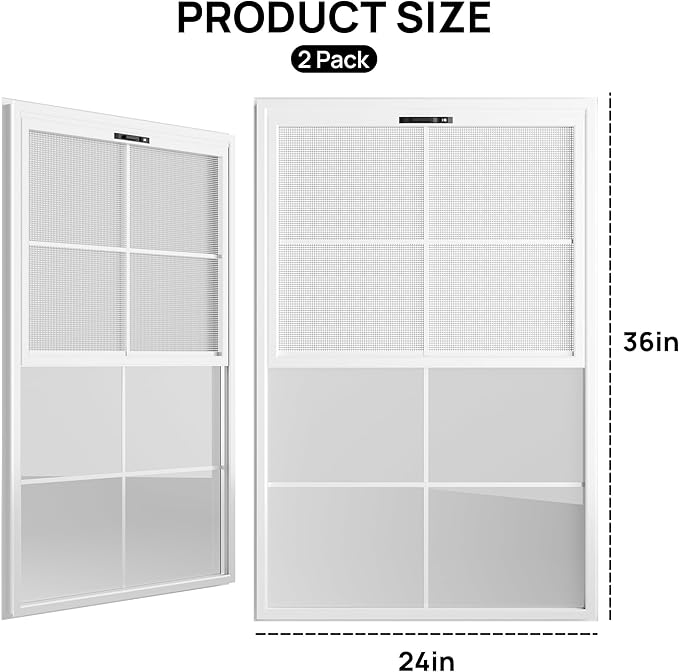 2 Pack 24" x 36"Shed Window, with Tempered Glass and Fiberglass Screen for Shed, Chicken Coop, Playhouse, Household, Garage
