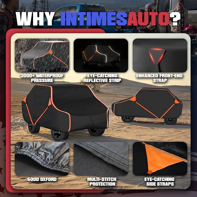 153 Inch UTV Cover for Polaris Ranger Crew RZR General 4, Can-Am Defender Maverick Commander Max, Yamaha Wolverine Viking, Kawasaki Mule Pro, Black 600D Cover Protection for 4-6 Seater UTV
