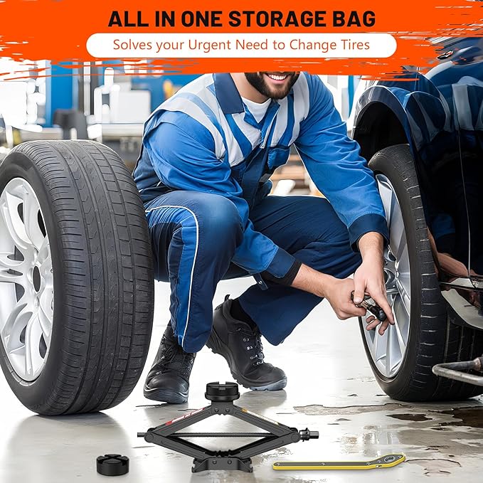 Portable Car Scissor Jack 2 Ton, Rubber Top Car Lift Jack with Ratcheting Handle,Tire Changing kit for Auto SUV MPV