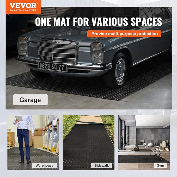 VEVOR Floor Mats, 2 Rolls x 14.7 x 3.6 Ft PVC Flooring Roll, Non-Slip Diamond Texture, 123.14 sq.ft Covering Space, Black Mats for Under Cars, Garage Industry Gym