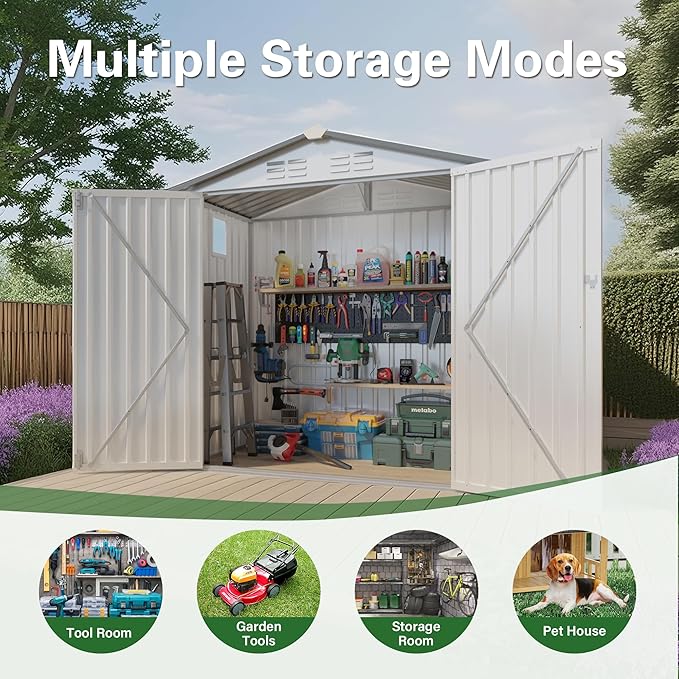 6X3.5 FT Outdoor Storage Shed with Window, Metal Garden Sheds w/Lockable Door and Vents, Waterproof Steel Tool House for Backyard, Patio, Lawn, Sundries & Utility Storage, White