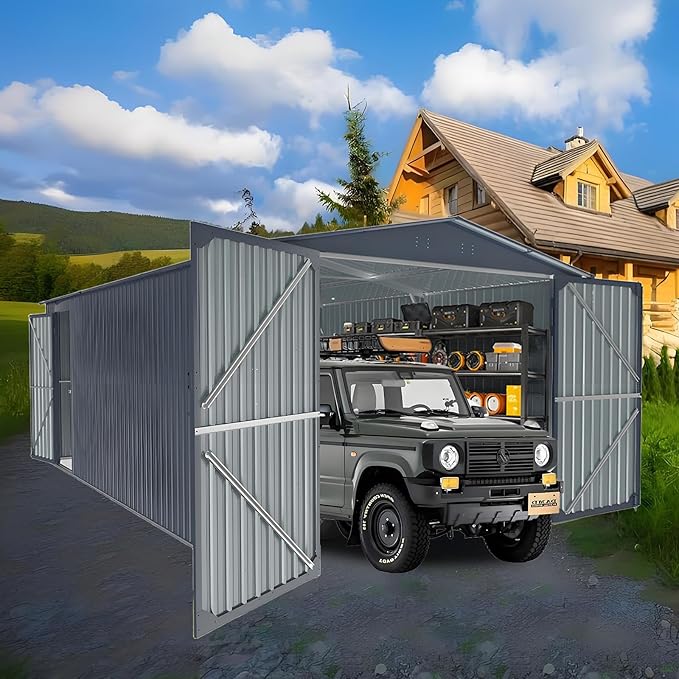 LANTRO JS 13x20ft Outdoor Storage Shed, Metal Storage Shed, Heavy Duty Large Metal Garage Shed with 2 Doors and 4 Vents