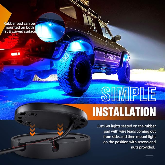 Nilight LED Rock Light Pods Waterproof Under Body Wheel Well Light Exterior Interior Lights for Car Truck Pickups ATV UTV SUV Motorcycle Boat, 6PCS Blue