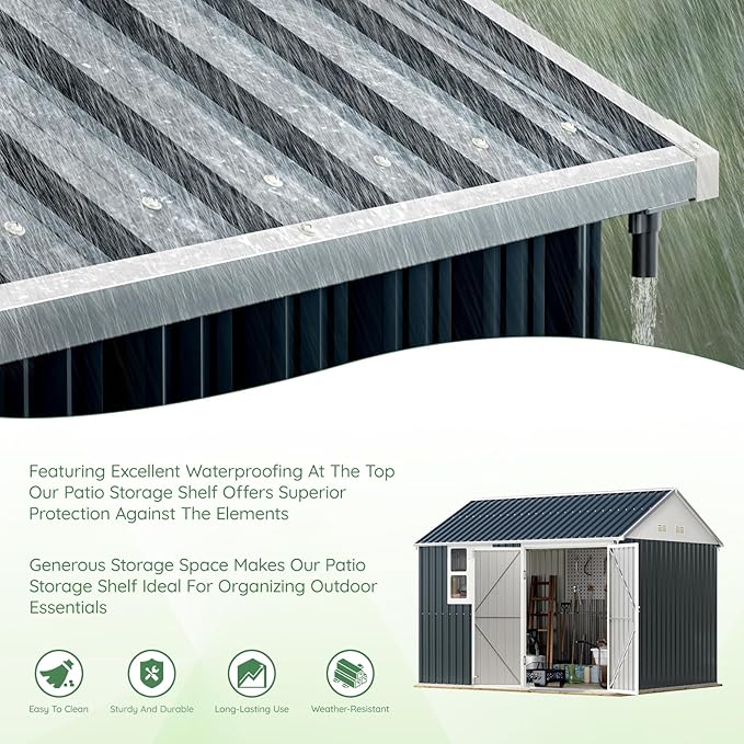 10X8FT Outdoor Steel Storage Shed with Lockable Doors, One Window,Ideal for Garden, Backyard, Patio Storage