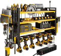 Power Tool Organizer Wall Mount with Charging Station 4 Layer 6 Slot Cordless Drill Holder with Angle Grinder Holder (Yellow)