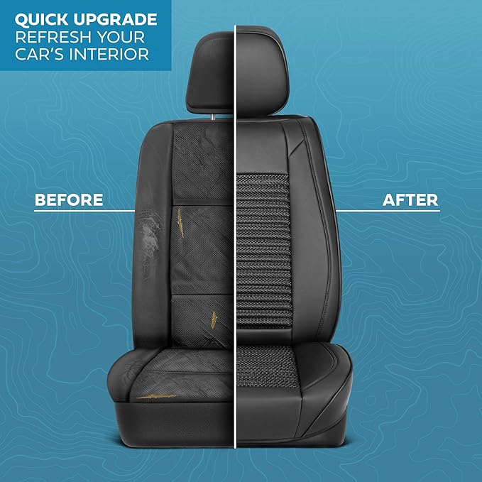 Elite Edition Faux Leather & All Weather Wicker Seat Covers for Cars, Trucks, & SUV - 2 Black Car Seat Covers for Front Seats - Universal Fit Car Accessories Automotive Interior Protector
