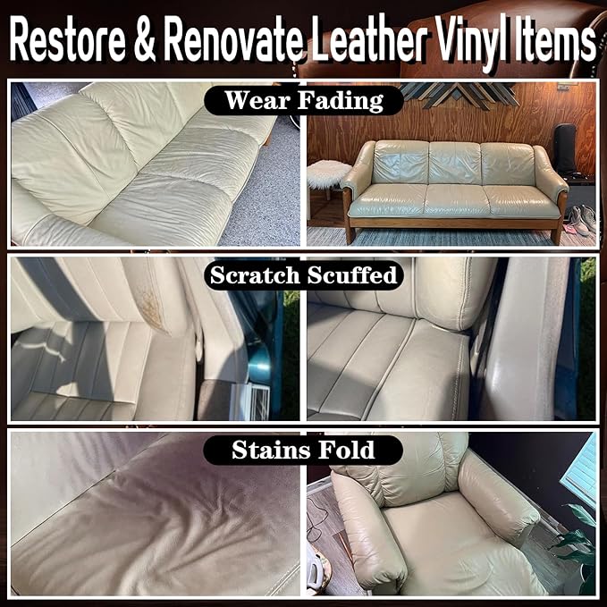 Beige Leather Repair Kit for Furniture Vinyl Car Interior Steering Wheel Car Seats Color Restorer Cream Leather Recoloring Balm Fade Better Couch Conditioner Scratch Stain Remover Dye Paint Sofa