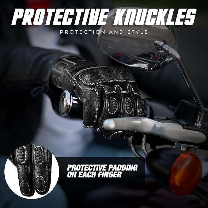 J.A.G. Motorcycle Gloves - Premium Leather Perforated Motorcycle Gloves for Men with Knuckle Protection | Touchscreen Motorbike Riding Gloves