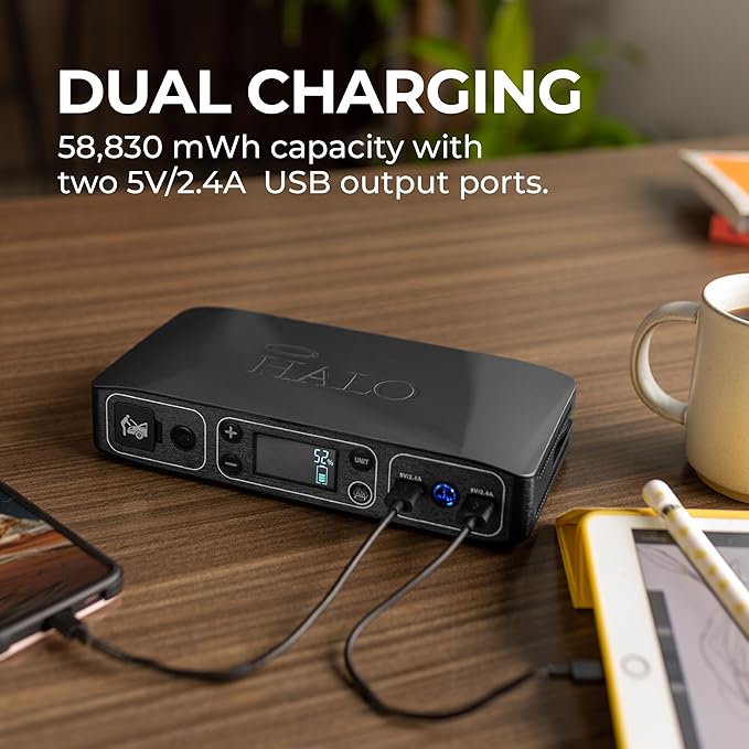 HALO Bolt Air 58830 Portable Car Battery Jump Starter | 100 PSI Air Compressor, 58.8Wh USB Power Bank, Emergency Floodlight & Charger, Jumps Cars SUVs & Trucks, Inflates Tires, TSA Approved — Gray