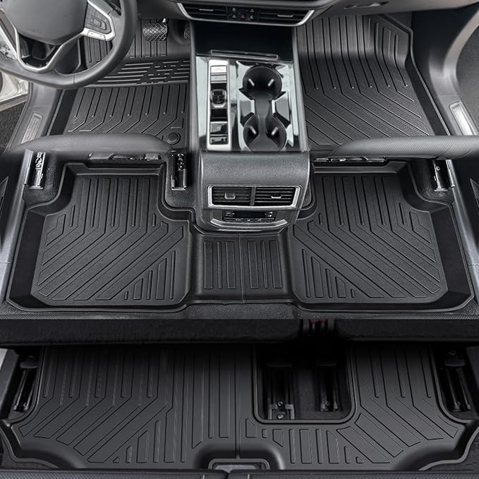 Floor Mats for 2018-2024 2025 Volkswagen VW Atlas 7 Seats(Not for Cross Sport), All Weather TPE Trunk Mat Cargo Liner with Backrest Mat for Atlas Accessories