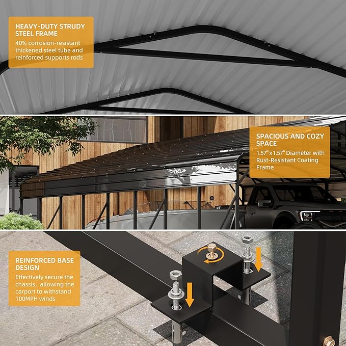 20' x 40' x 8.5' Heavy Duty Metal Carport with Galvanized Steel Roof, Steel Carport Kits Outdoor with Metal Roof, Galvanized Car Shelter for Tractors, Pickup, Boat, Car