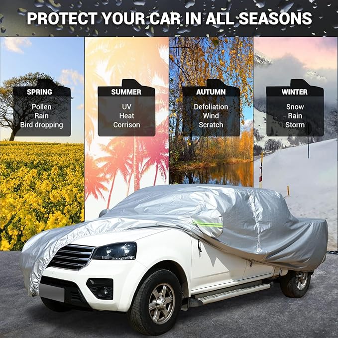 Tecoom Truck Cover Waterproof All Weather,Breathable Light Shell Full Exterior Covers with Door Zipper/Lock,Waterproof UV Dust Protection Truck Covers Universal Fit Chevy Silverado(Length Up to 252")