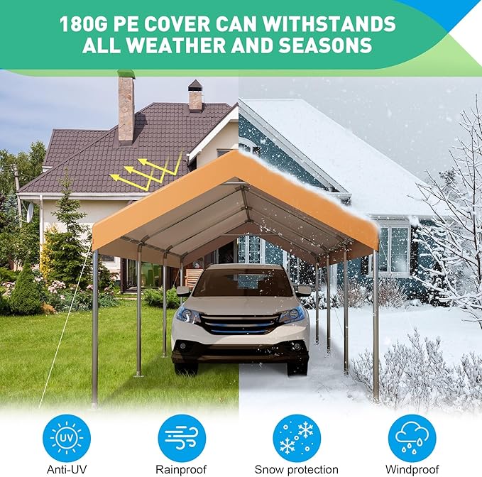 12X20 Ft Heavy Duty Carport Canopy, Portable Garage, Car Tents, Easy to Assemble, Reinforced Structure, with Hanging Edge, Applicable to Car, Bike, Boat, Party (Yellow)
