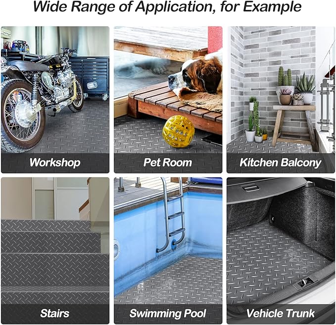 Garage Floor Mat, 4x8.2ft Diamond Rubber Plate Garage Flooring Rolls, Non-Slip Car Parking Mats Gray Floor Protector Mat for Garage Floor Under Car Trailer Truck