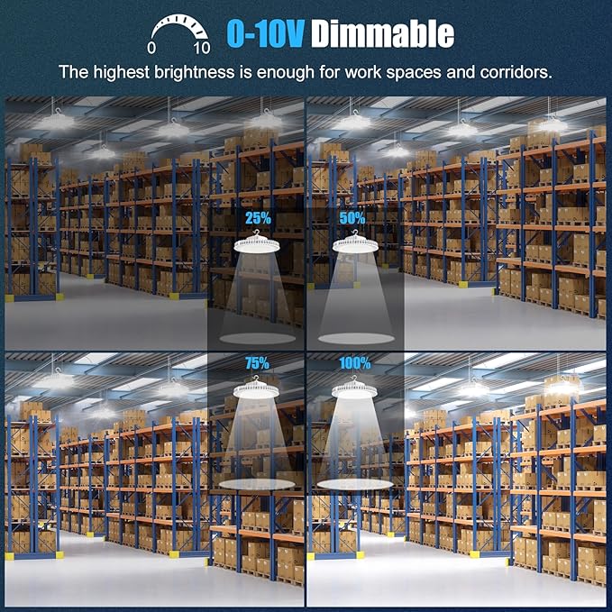 150W LED High Bay Light, AC100-277V 21,000LM 0-10V Dimmable (Equiv. to 650W HID/HPS) UL Listed IP65 Waterproof 5000K UFO LED Shop Lights for Warehouse Factory Gym Area Light