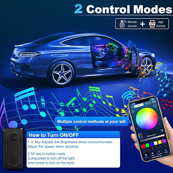 Dreamcolor Acrylic Interior Car LED Strip Light with Wireless APP, RGB 10 in 1 with 175 inches 612 LEDs Fiber Optic Car Ambient Lighting Kits, Dynamic Chasing Music Sync Neon LED Strip Lights for Car