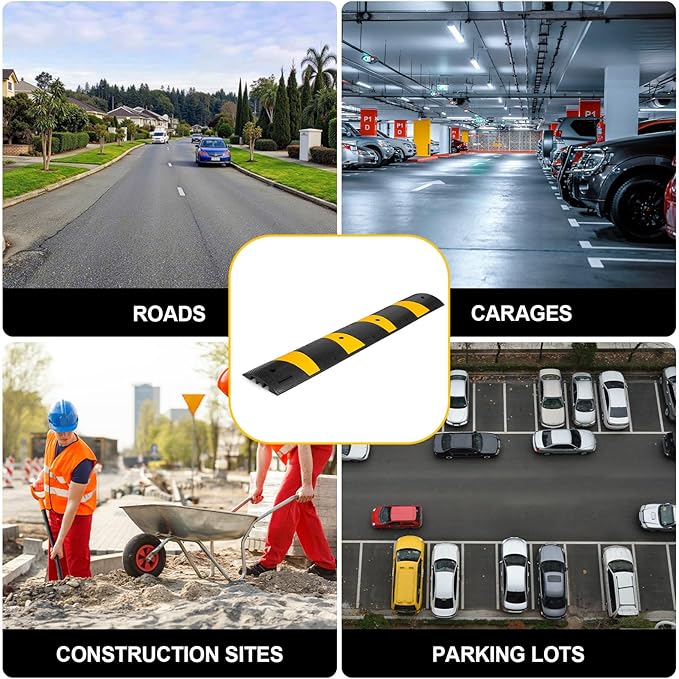 2 Channel Rubber Speed Bumps Humps, 6 Feet Long Traffic Driveway Ramp with 8 Bolts, 22000 lbs Capacity Cable Protector Ramp for Garage Gravel Roads Asphalt Concrete, 2 Packs