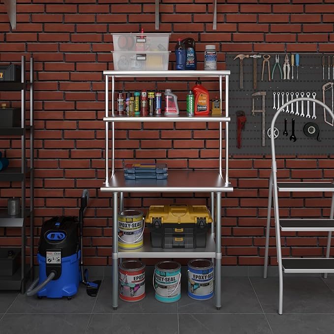 Amgood Stainless Steel Work Table Double Tier Overshelf | Metal Kitchen Prep Table & Shelving Combo (24" x 36" Work Table + 18" Overshelf)
