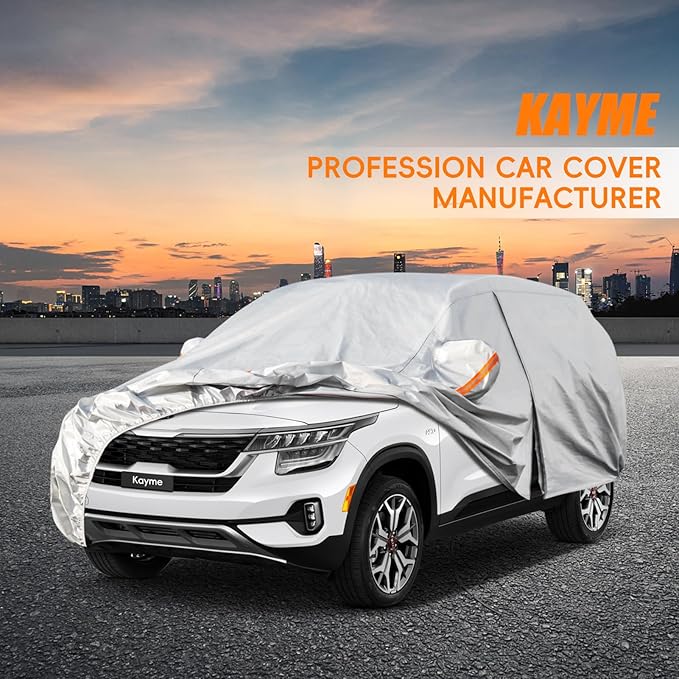 Kayme 6 Layers SUV Car Cover Custom Fit for Kia Seltos（2019-2025） Waterproof All Weather for Automobiles, Outdoor Full Cover Rain Sun UV Protection.Silver