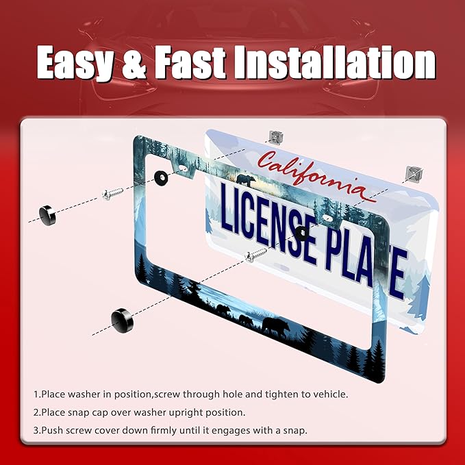 Bear License Plate Frame Forest Mama Bear License Plate Holder Funny Personalise Car Stainless Stee Decorative Parts for Standard Us Canada Vehicles 12x6 Inch for Women Men