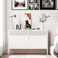 2 Door Storage Sideboard, Metal Storage Cabinet with 2 Adjustable Shelf,Multipurpose Metal Accent Cabinet for Office Home,Music Studio (White, 25''H)