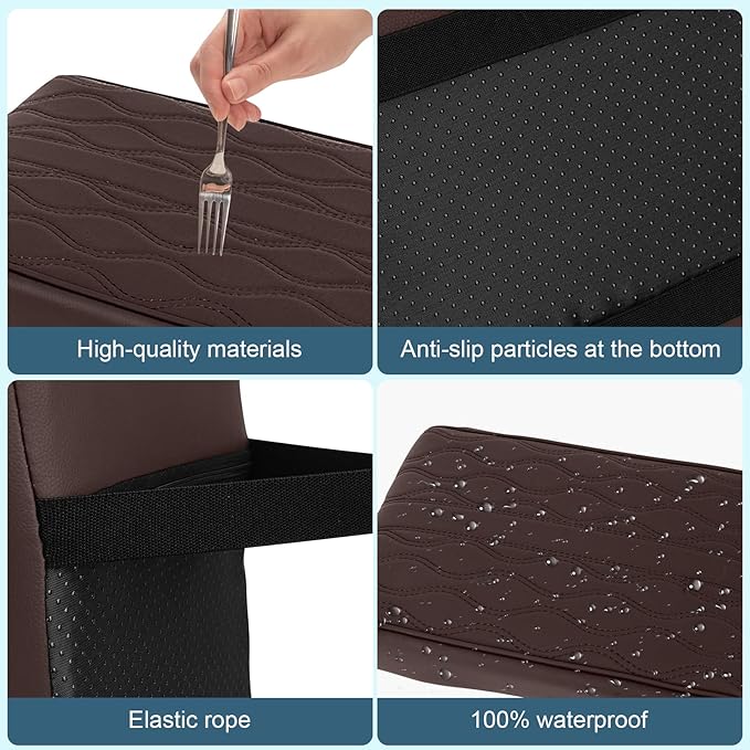 Memory Foam Car Armrest Cushion - Premium Leather Armrest Cover for Car, Comfortable Protection, Universal Fit Center Console Cover for Car, SUV, Sedan, Easy Installation (Brown)