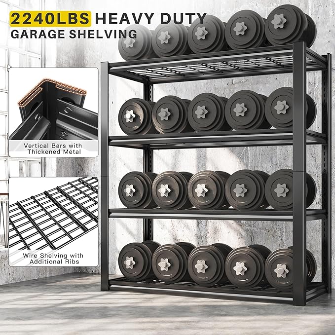 REIBII 40" W Garage Shelving 2240 LBS Storage Shelves Adjustable Metal Shelving Heavy Duty 4 Tier Metal Shelves for Pantry Basement Warehouse 40" W × 19.5" D × 59.5" H