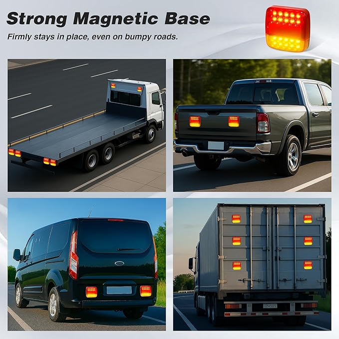 Wireless Magnetic Trailer Lights – Rechargeable LED Trailer Light Kit with Turn, Brake, Stop Lights, No Wiring Needed - Portable Wireless Lights for Truck, RV, Boat, Camper, Caravan, Utility Trailers