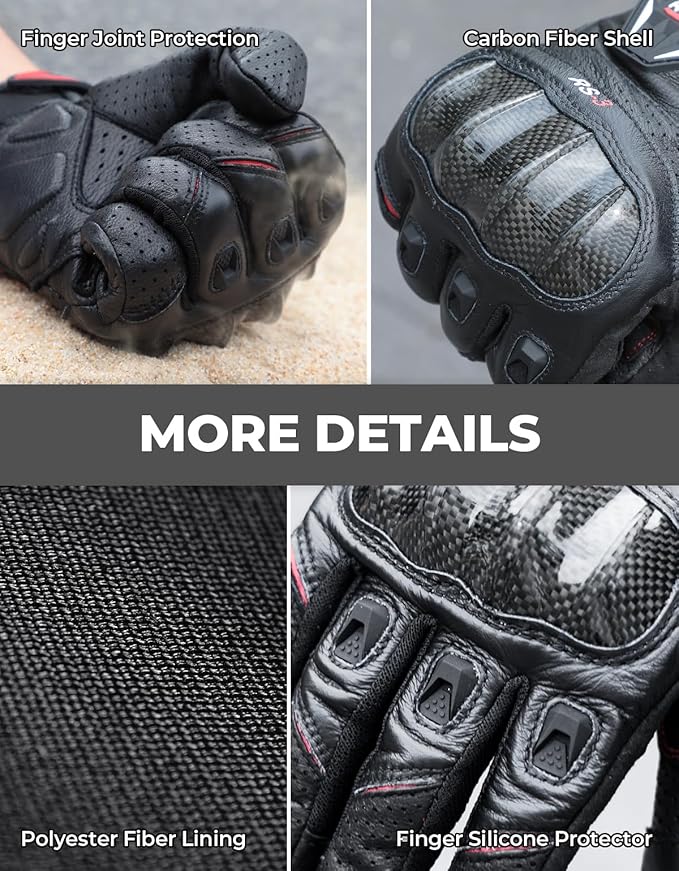 KEMIMOTO Sheepskin Leather Motorcycle Gloves for Men, Protective Motorcycle Gloves for Motocross Motorbike Dirt Bike Bicycle Racing ATV UTV