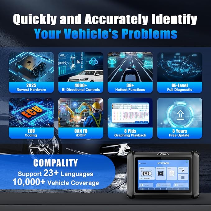 XTOOL D7S Bidirectional Scan Tool, 2025 OBD2 Scanner Diagnostic Tool with FCA AutoAuth, All System Car Scanner, 39+ Resets, ECU Coding, PMI, Upgrade of D7, Crankshaft Relearn, CAN FD/DoIP, 3-Yr Update