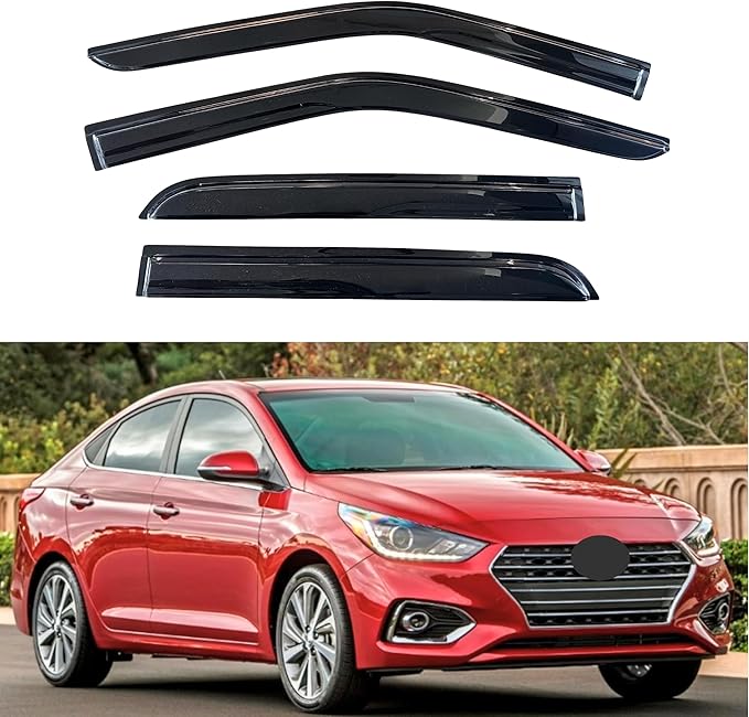 KPY Window Visor Compatible with Hyundai Accent 2018-2023, 4PC Rain Guard Side Window Vent Deflectors Tape-On Mugen Style, 2018 2019 2020 2021 2022 2023