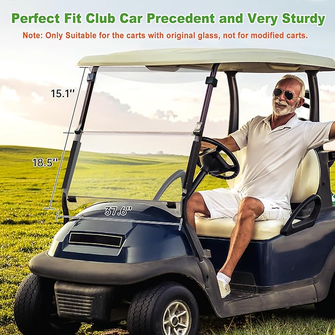10L0L Golf Cart Windshield for Club Car Precedent 2004-Up, Tempo, 2017-Up Onward, Clear/Tinted Fold Down Club Car Windshield Anti-UV Impact Resistant - 37.5"W X 33.6"H