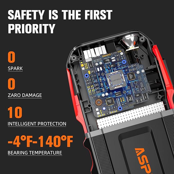 ASPERX 3000A Jump Starter for Car Battery, 12V Portable Jump Box with LED Light & Smart Jumper Cables, BMS for Up to 10.0L Gas or 8.0L Diesel Engines-Red