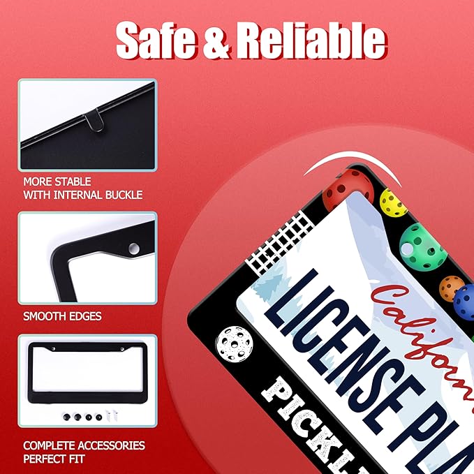 Personalized License Plate Frame Pickleball Stainless Steel Accessory Colored Balls License Plate Holder Funny Car Decorative 2 Holes Screws Fits Us Standard License Plates 12.2 X 6.3 In For Men Women