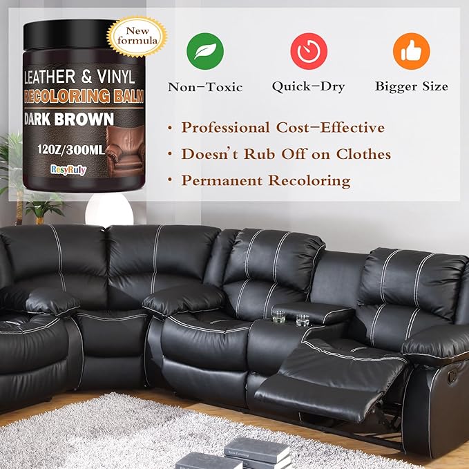 Leather Recoloring Balm Dark Brown Leather Dye Vinyl Paint Car Interior Seat Furniture Couch Recliner Chair Boots Jacket Shoes Bag Purse Belt Color Restorer Fade Stain Scratch Remover Repair Kit