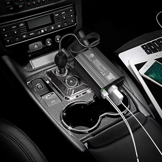 BESTEK 300W Power Inverter DC 12V to 110V AC, Durable Aluminum Housing Car Charger Adapter with 4.8A Dual USB Fast Charging Port, Car Plug in Cigarette Lighter Outlet for Phone, Laptop