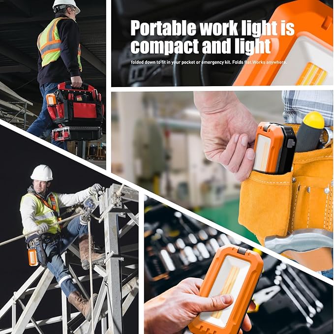 M KARMATER Rechargeable Work Light with Magnetic Base, 1200 Lumens LED Work Light, Portable Magnetic Work Lights with Hook Mechanic Light for Job Site, Workshop, Emergency and Camping