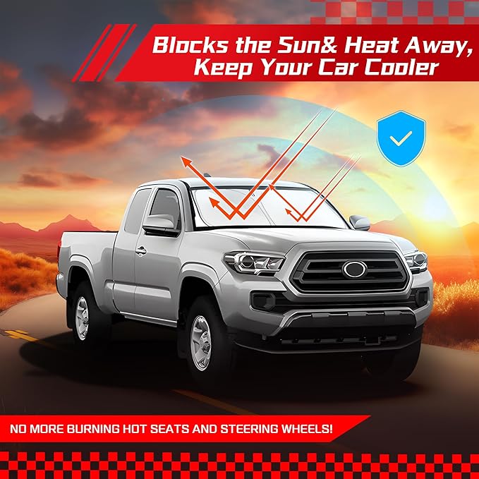 ARISMOTOR Windshield Sun Shade for Toyota Tacoma 2016-2025, Custom Fit Foldable Front Window Sunshade Sun Visor Protector, Block UV Rays Keep Your Car Cooler