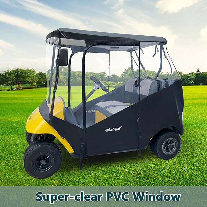 Golf Cart Enclosure Fit for EZGO TXT EZGO RXV 2 Passenger 2-Person Seaters Waterproof Transparent Driving Rain Enclosure Cover 4-Sided Clear Window Roll-up Zipper Door Black