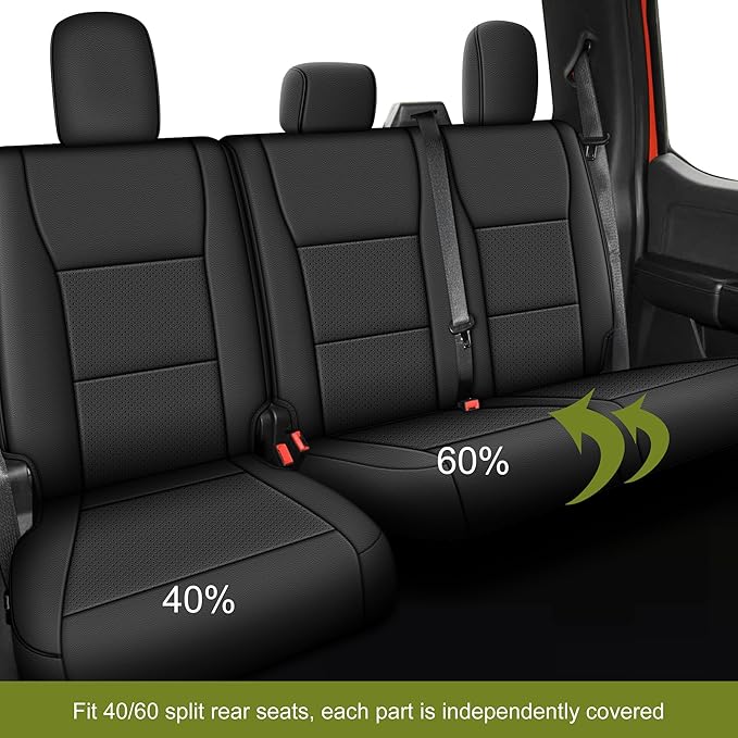AOMSAZTO Seat Covers for Ford F150 XL XLT: 2015-2024 2025 SuperCrew & F250 F350 F450 2017-2024 Super Duty Crew Cab XL XLT, Custom Fit Full Set Faux Leather Black