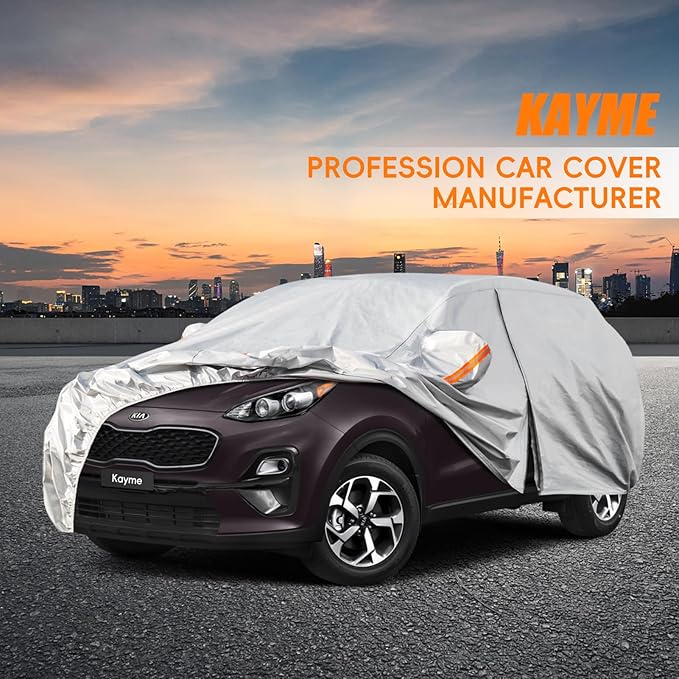 Kayme 6 Layers SUV Car Cover Custom Fit for Kia Sportage（1994-2025） Waterproof All Weather for Automobiles, Outdoor Full Cover Rain Sun UV Protection.Silver