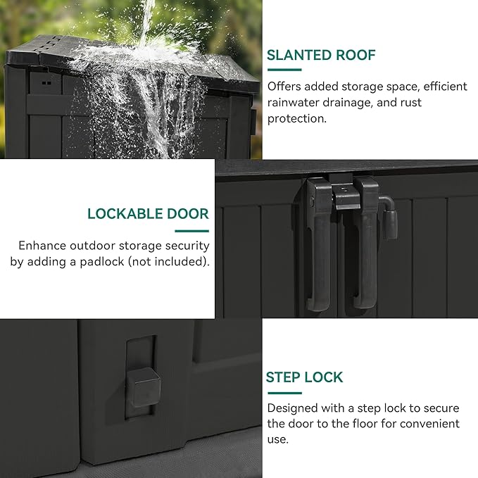 YITAHOME Light Gray Resin Tool Shed, 36 Cu Ft Waterproof Outdoor Horizontal Storage, Weather-Resistant Utility Shed with Air Vent for Trash and Lockable Doors, Garden Tools