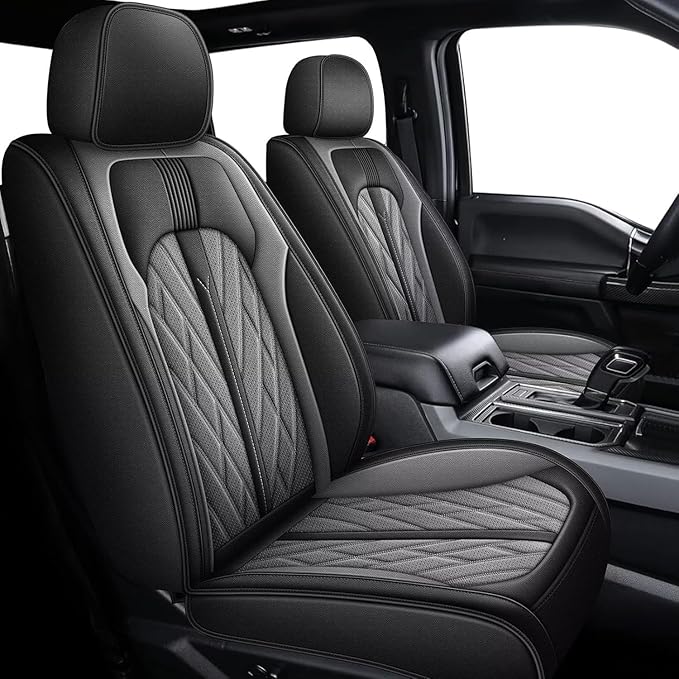 AOMSAZTO Ford Ranger Seat Covers: Front Seat Covers Custom Fit 2019 2020 2021 2022 2023 2024 Ford Ranger Breathable Waterproof Leather Seat Protector(2 Front Seats, Black&Grey)