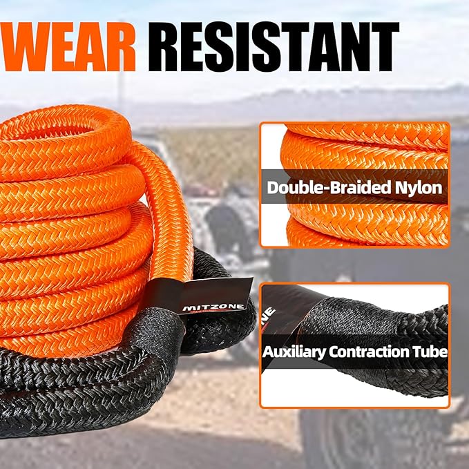 MITZONE Recovery Tow Strap,Heavy Duty Tow Strap Recovery Kit,Car Vehicle Heavy Duty Recovery Rope 30864 lbs for Diesel Trucks,SUV, ATV,Backhoe, Excavators,Ring Shackles,Storage Bag