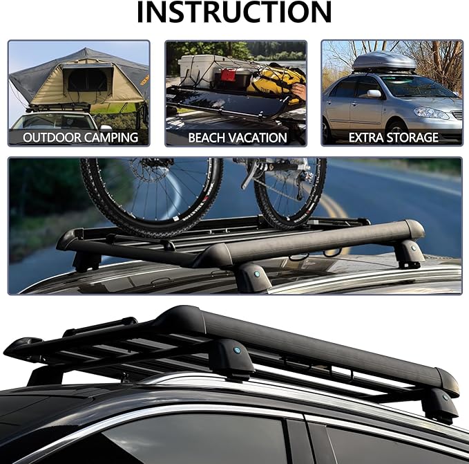 AUTOXBERT 50" x37.8" x3.54" Universal Aluminum Roof Rack Rooftop Cargo Carrier Luggage Basket 330LBS Heavy Duty Car Top Luggage Holder or Cars SUVs and Trucks