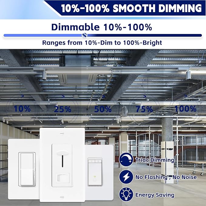 4FT LED Linear Strip Light, LED Shop Lights 40W/35W/30W Selectable,4 Color Selectable 3500K-6500K Adjustable,0-10V Dimmable Commercial Garage Office Ceiling Light Fixture, ETL DLC Listed (9 Pack)