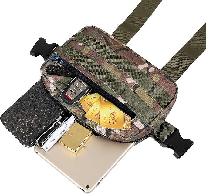 Outdoor Chest Bag For Men, EDC Chest Pack With Built-In Phone Holder, Lightweight Chest Rig Pouch