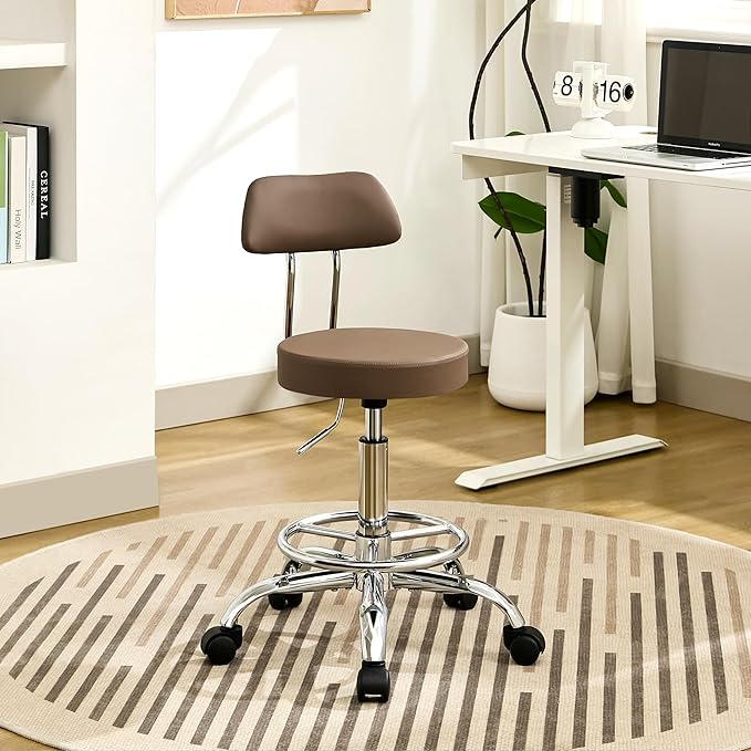 Office Drafting Chair (Rolling Office Stool) (Adjustable Height Footrest Massage Chair 19.56’’-26.6’’) Lab Stool with Back (Coffee Brown)