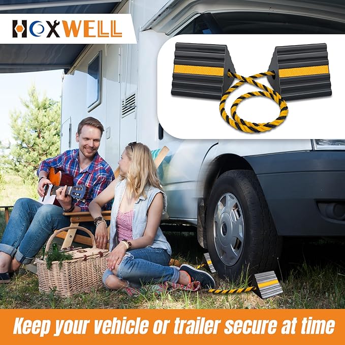 Rubber Wheel Chocks for RV Trailer Camper Truck Car Aircraft Boat, Versatile Rubber Chocks Block Stopper for Tire with Reflective Strips, Utility Trailer Camper RV Accessories